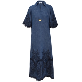Zimmermann Coco Embroidered Denim Kjole, Railway Blue